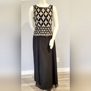 Vintage 100%PureSilk Mark & John by Gopal Dress M Sequins Beaded Long Maxi Gown